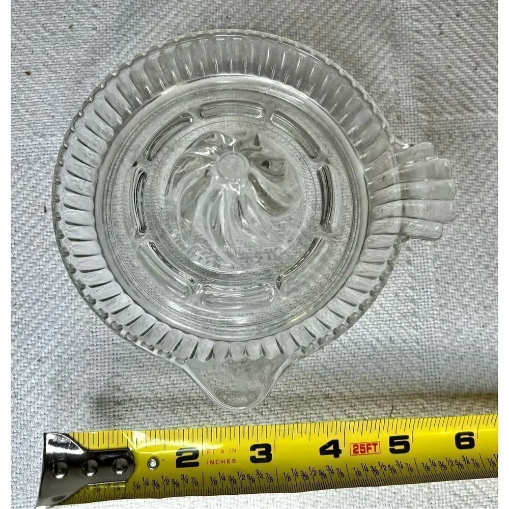 Vintage Clear Glass Hand Juicer Reamer With Lip And Handle Rib Design